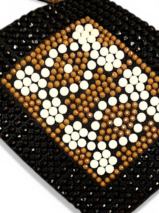 Vintage 60s Roger Van S BOHO Black, Brown & Cream Beaded Tote Shoulder Bag - Picture 3 of 8